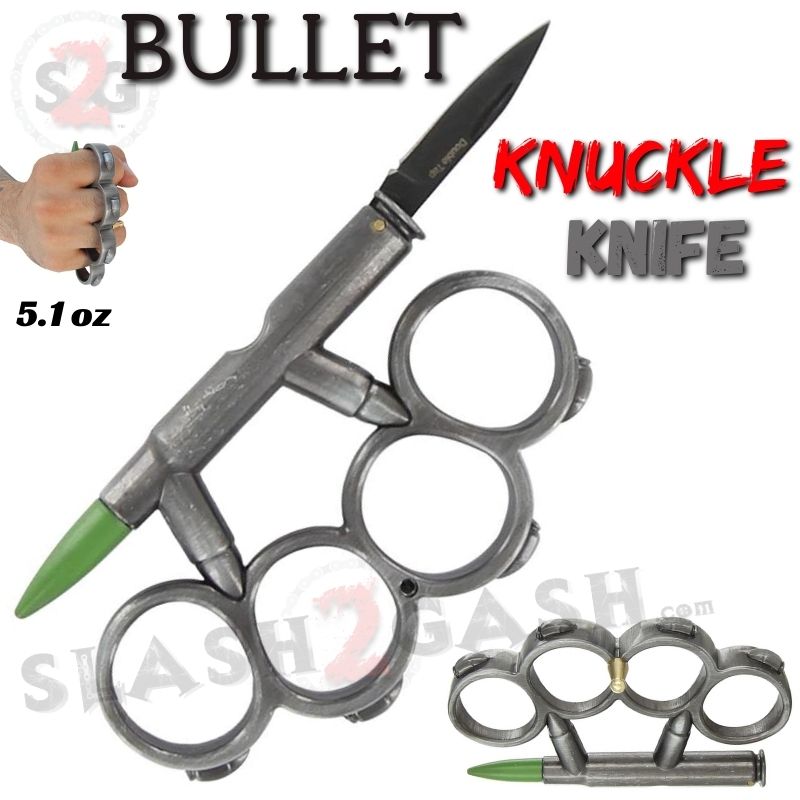 Bullet Knuckles w/ Hidden Knife 7.62x54 Belt Buckle Paperweight - Gun Metal Belt Buckle - Tophatter Daily Deals