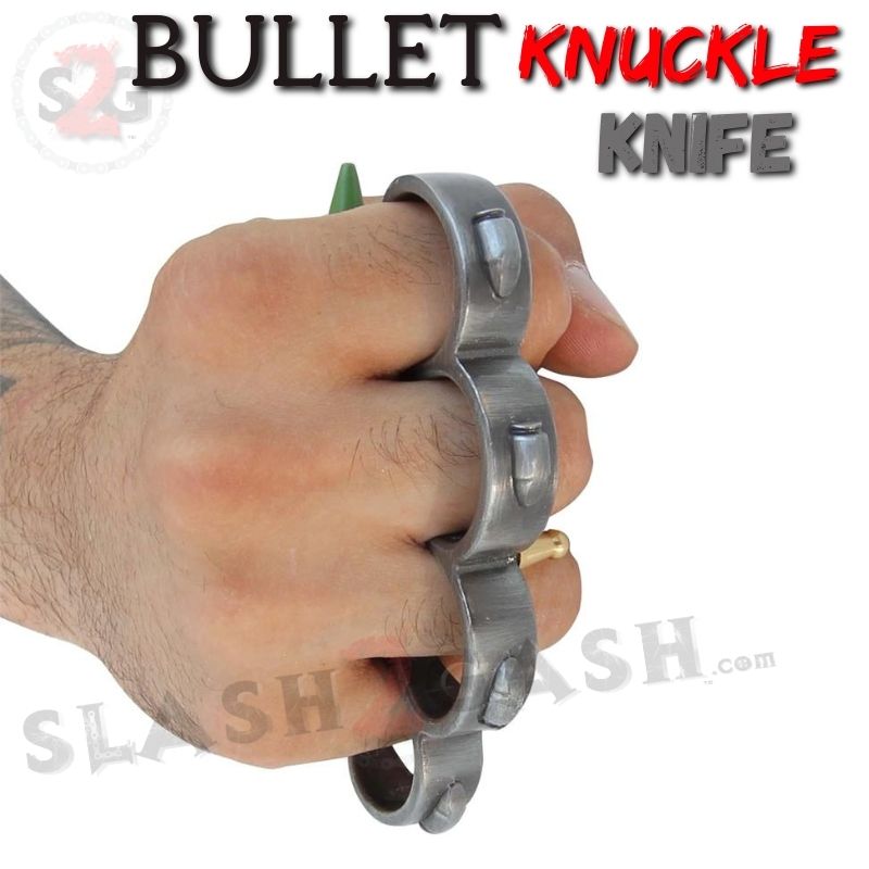 Bullet Knuckles w/ Hidden Knife Rifle Cartridge Paperweight - Asst. colors Belt Buckle - Tophatter Daily Deals