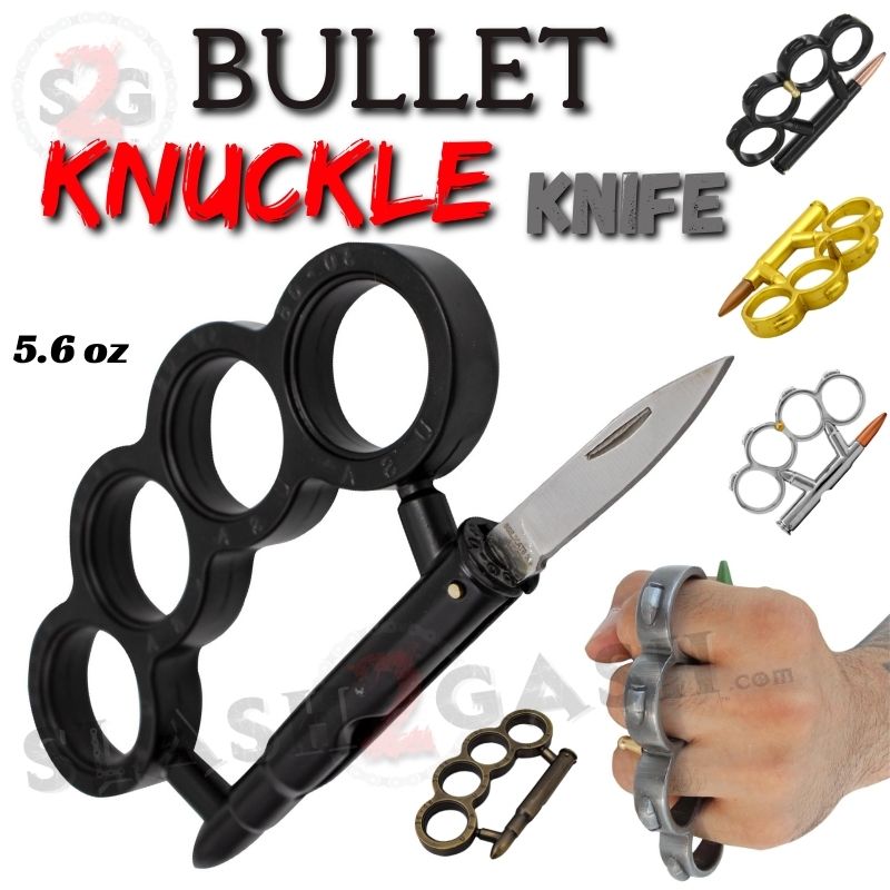Bullet Knuckles w/ Hidden Knife Rifle Cartridge Paperweight - Asst. colors Belt Buckle - Tophatter Daily Deals