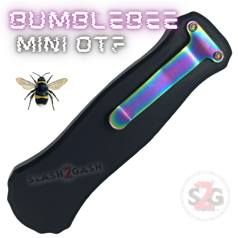 Bumblebee Mini OTF Knife Small Auto Switchblade Dagger - Black w/ Rainbow Knife-OTF - Tophatter Daily Deals
