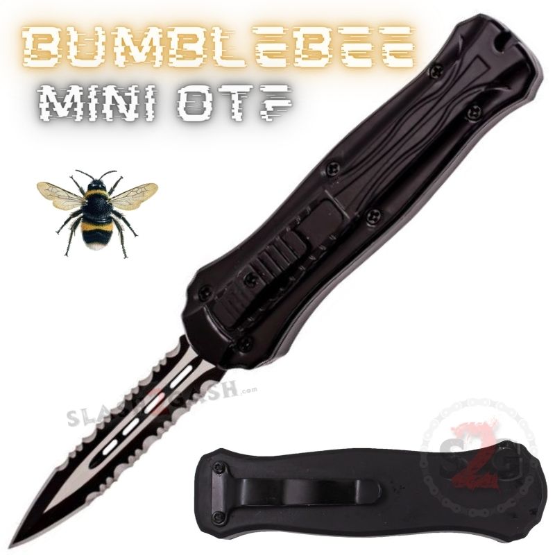 Bumblebee Mini OTF Knife Small Auto Switchblade Dagger - Asst. colors Black - Serrated Knife-OTF - Tophatter Daily Deals