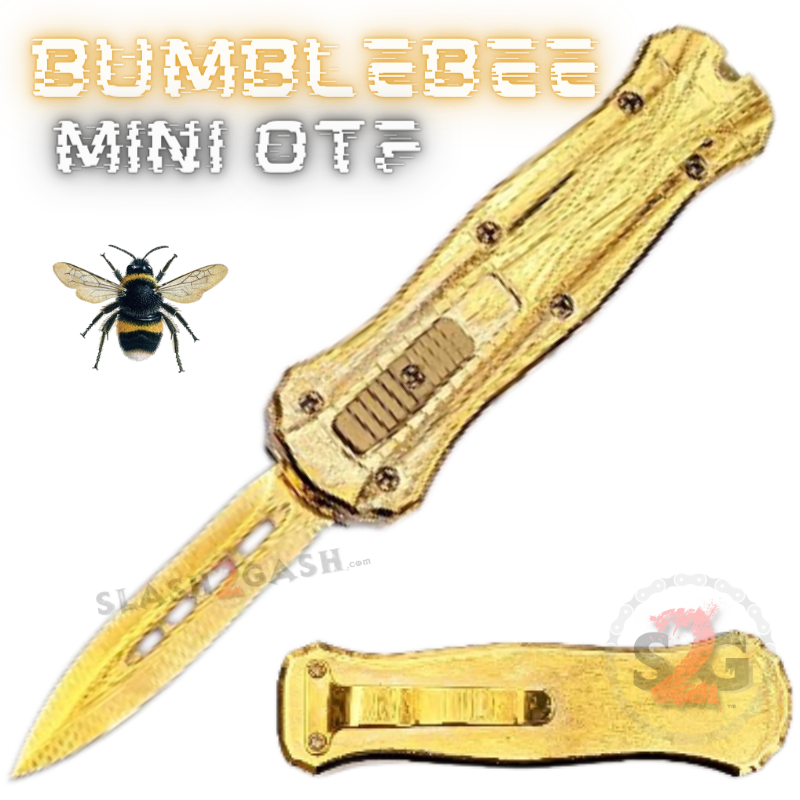 Bumblebee Mini OTF Knife Small Auto Switchblade Dagger - Gold Gold - All Gold Knife-OTF - Tophatter Daily Deals