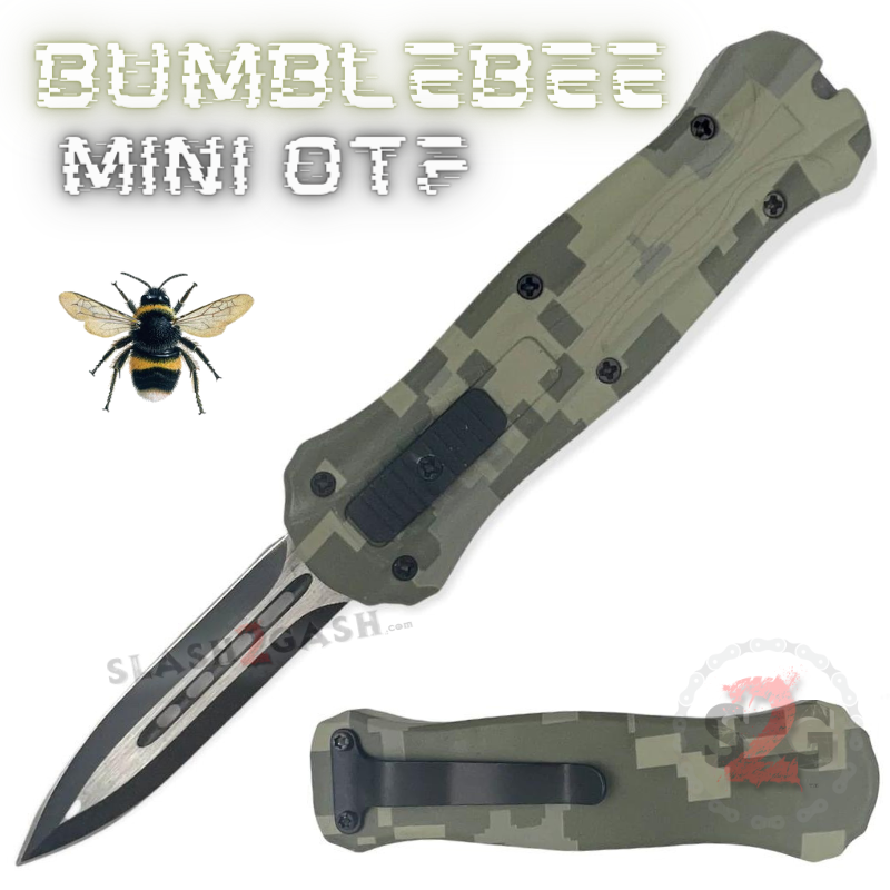 Bumblebee Mini OTF Knife Small Auto Switchblade Dagger - Green Camo Green Camo Knife-OTF - Tophatter Daily Deals