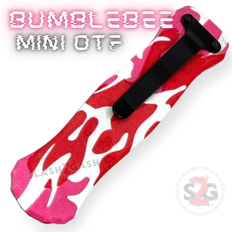 Bumblebee Mini OTF Knife Small Auto Switchblade Dagger - Pink Camo Knife-OTF - Tophatter Daily Deals