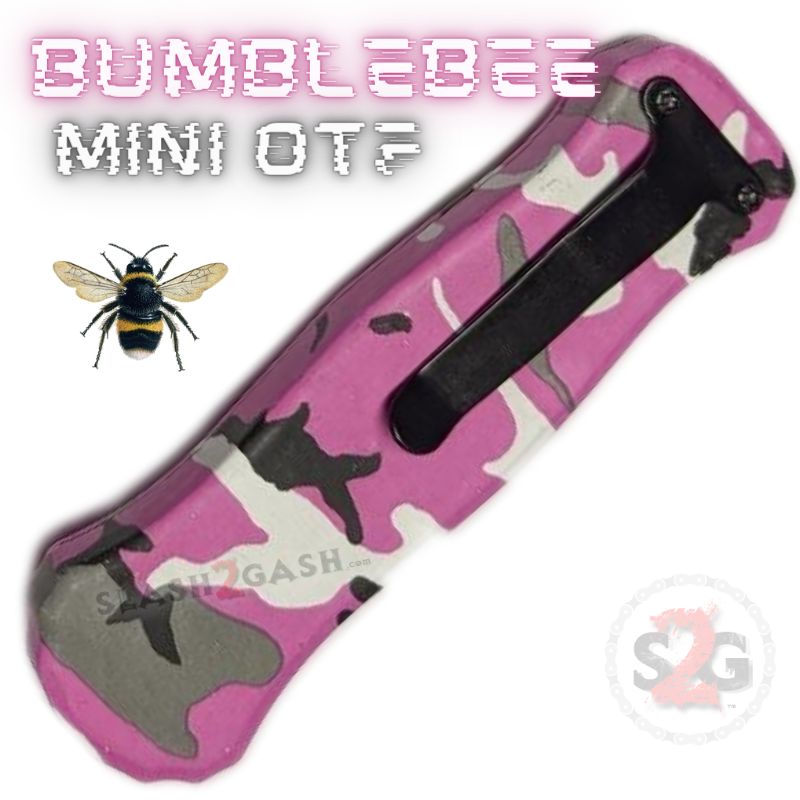 Bumblebee Mini OTF Knife Small Auto Switchblade Dagger - Pink Camo Knife-OTF - Tophatter Daily Deals