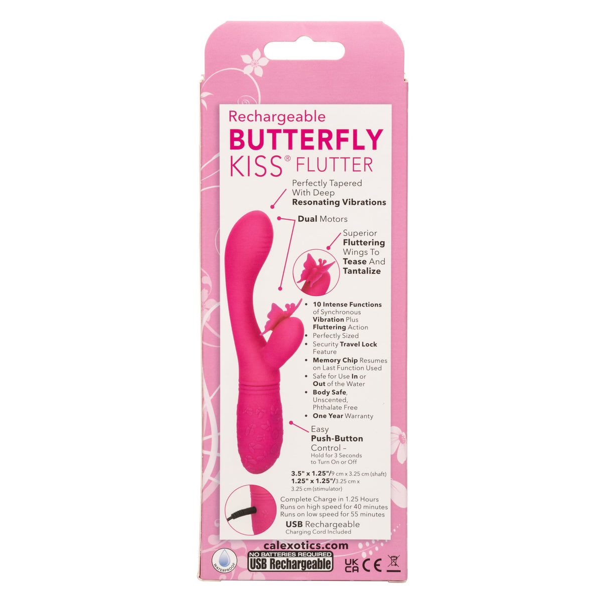 Butterfly Kiss Flutter Vibrator in Pink with 10 Vibration Functions and Dual Motors > Vibrators > Ladies > Rabbit - Tophatter Daily Deals