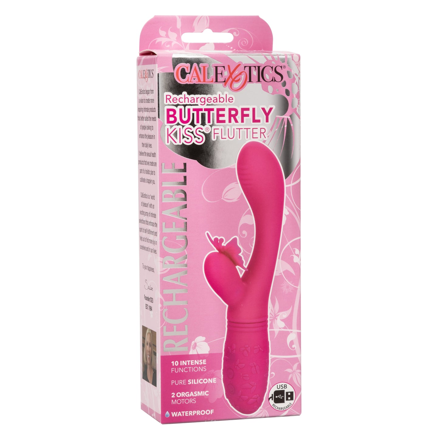 Butterfly Kiss Flutter Vibrator in Pink with 10 Vibration Functions and Dual Motors > Vibrators > Ladies > Rabbit - Tophatter Daily Deals