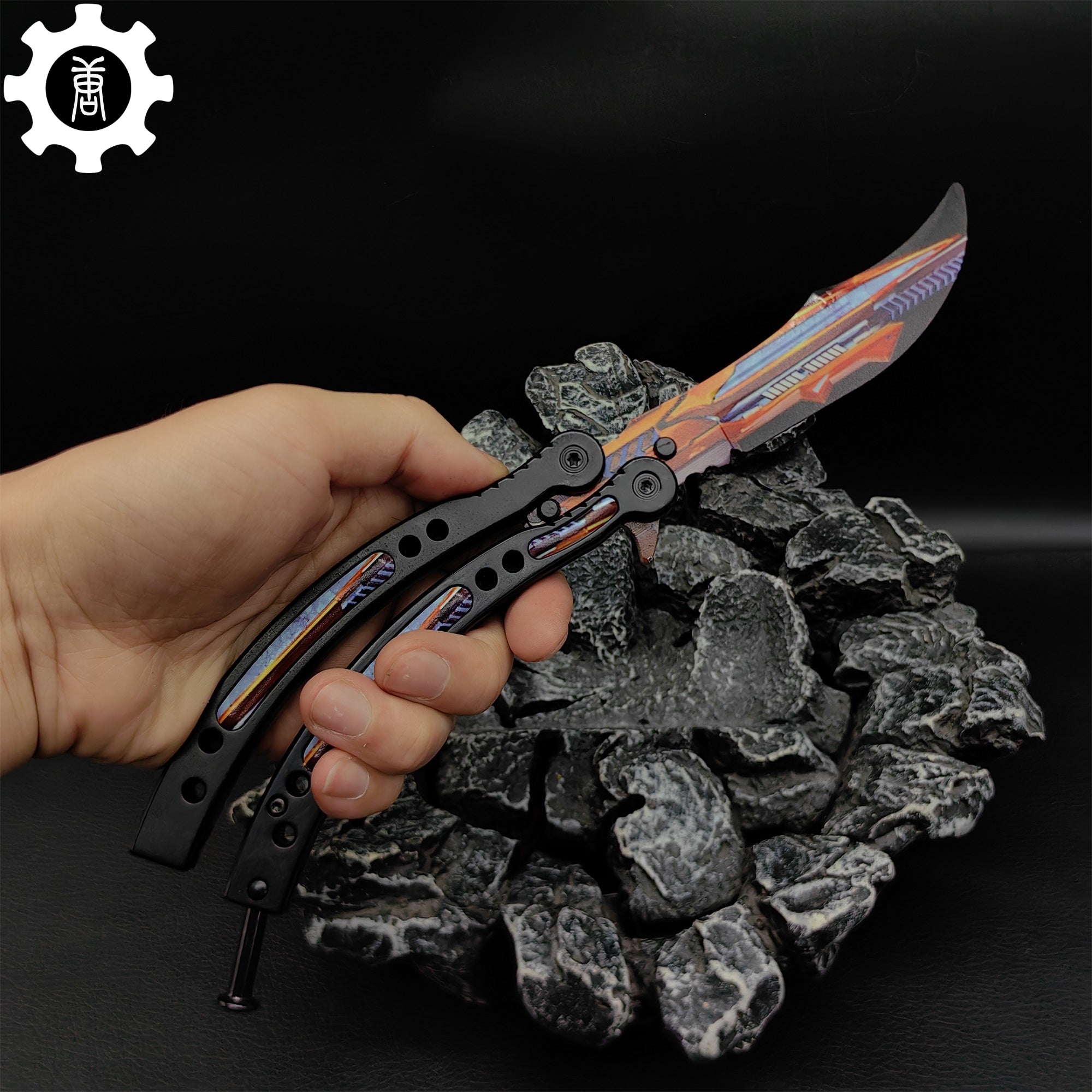 Game Butterfly Knife Atomic Power Pattern Metal Balisong - Tophatter Daily Deals