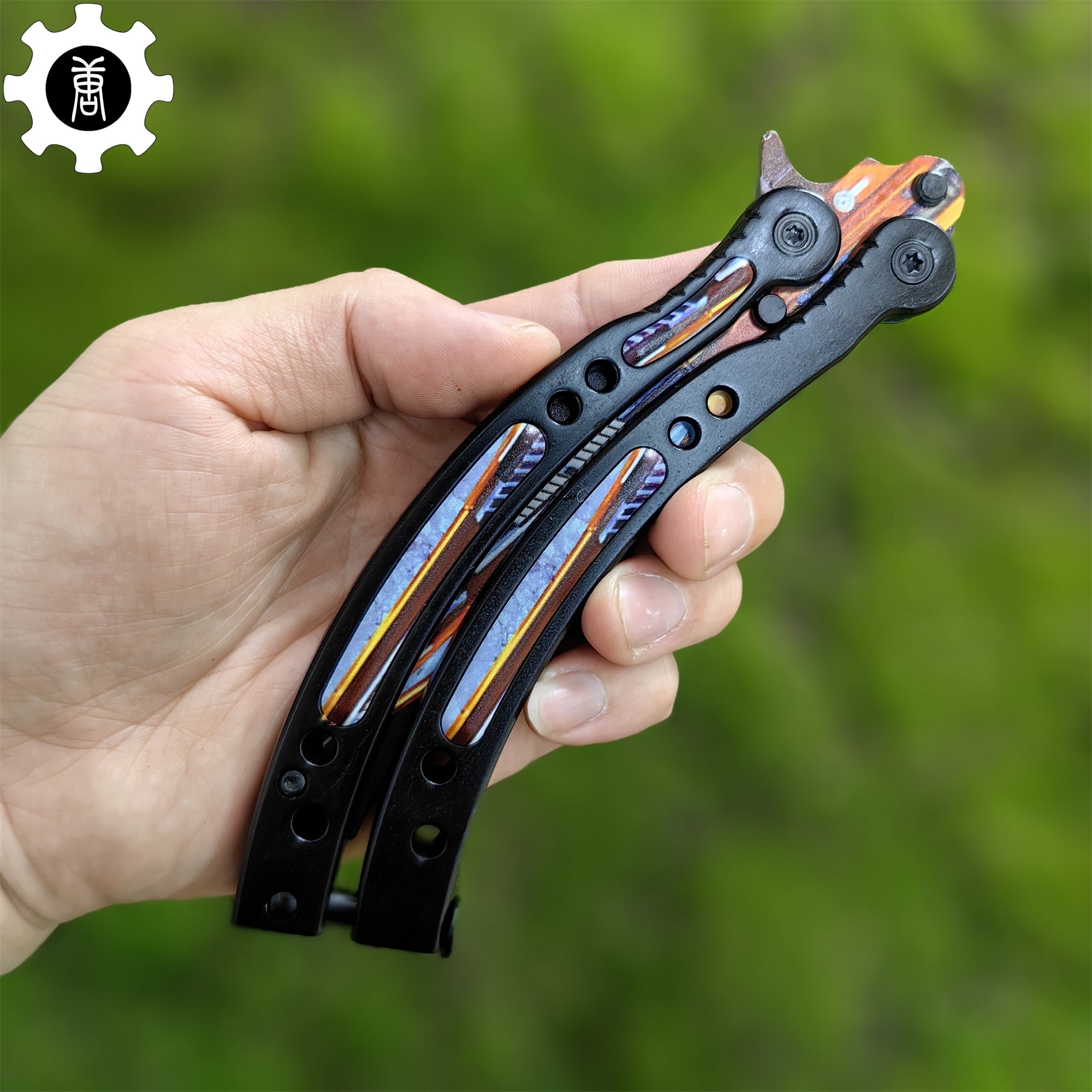 Game Butterfly Knife Atomic Power Pattern Metal Balisong - Tophatter Daily Deals