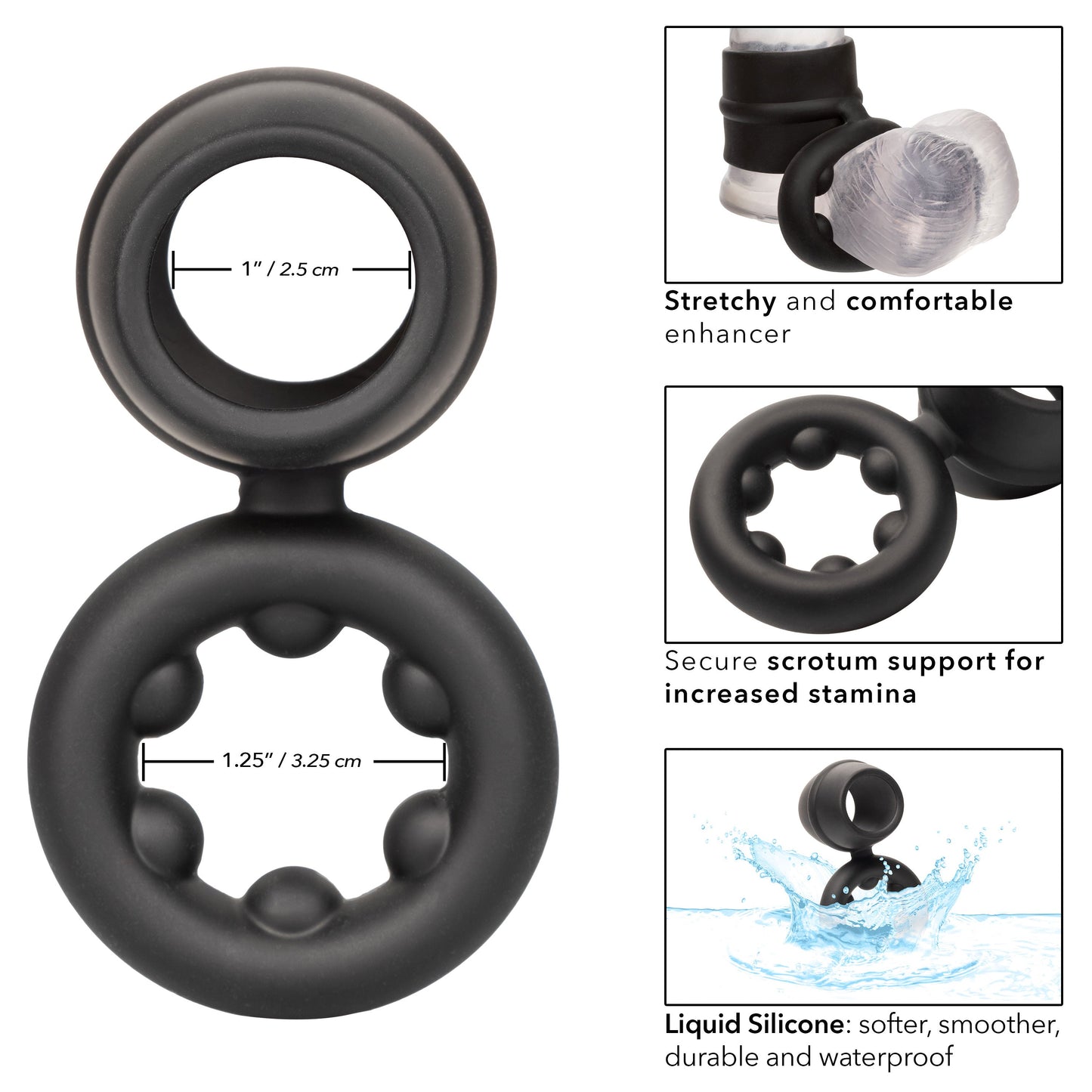 Alpha Liquid Silicone Dual Magnum Ring Black Stretchy Comfortable Size > Cock Ring > Sling - Tophatter Daily Deals