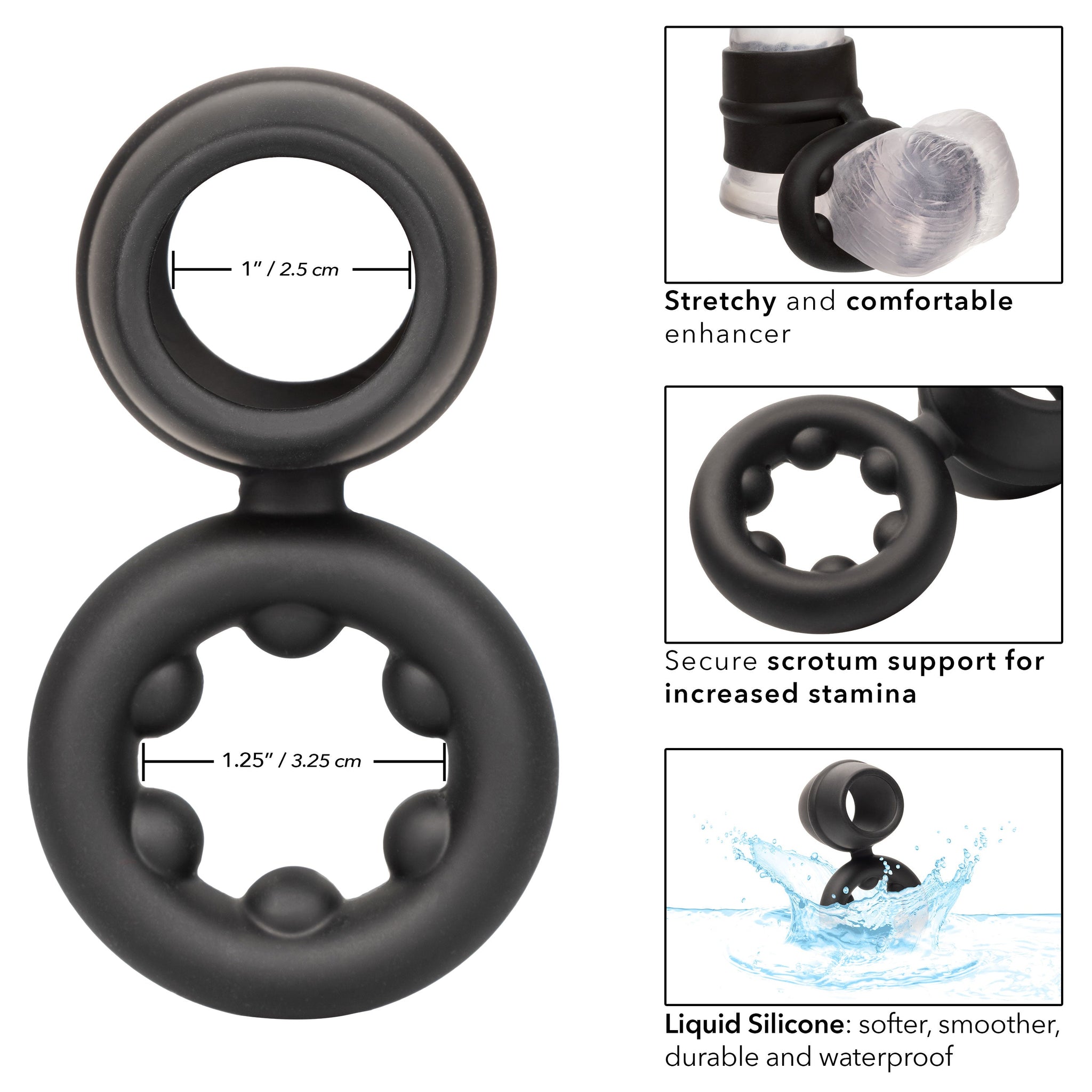 Alpha Liquid Silicone Dual Magnum Ring Black Stretchy Comfortable Size > Cock Ring > Sling - Tophatter Daily Deals
