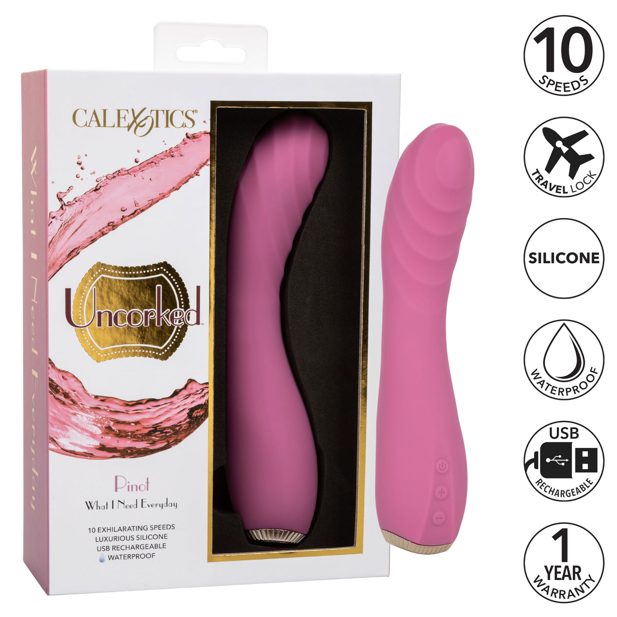 Uncorked Pinot Pink Silicone Massager with 10 Speeds and Rechargeable > Vibrators > Standard Vibrators - Tophatter Daily Deals