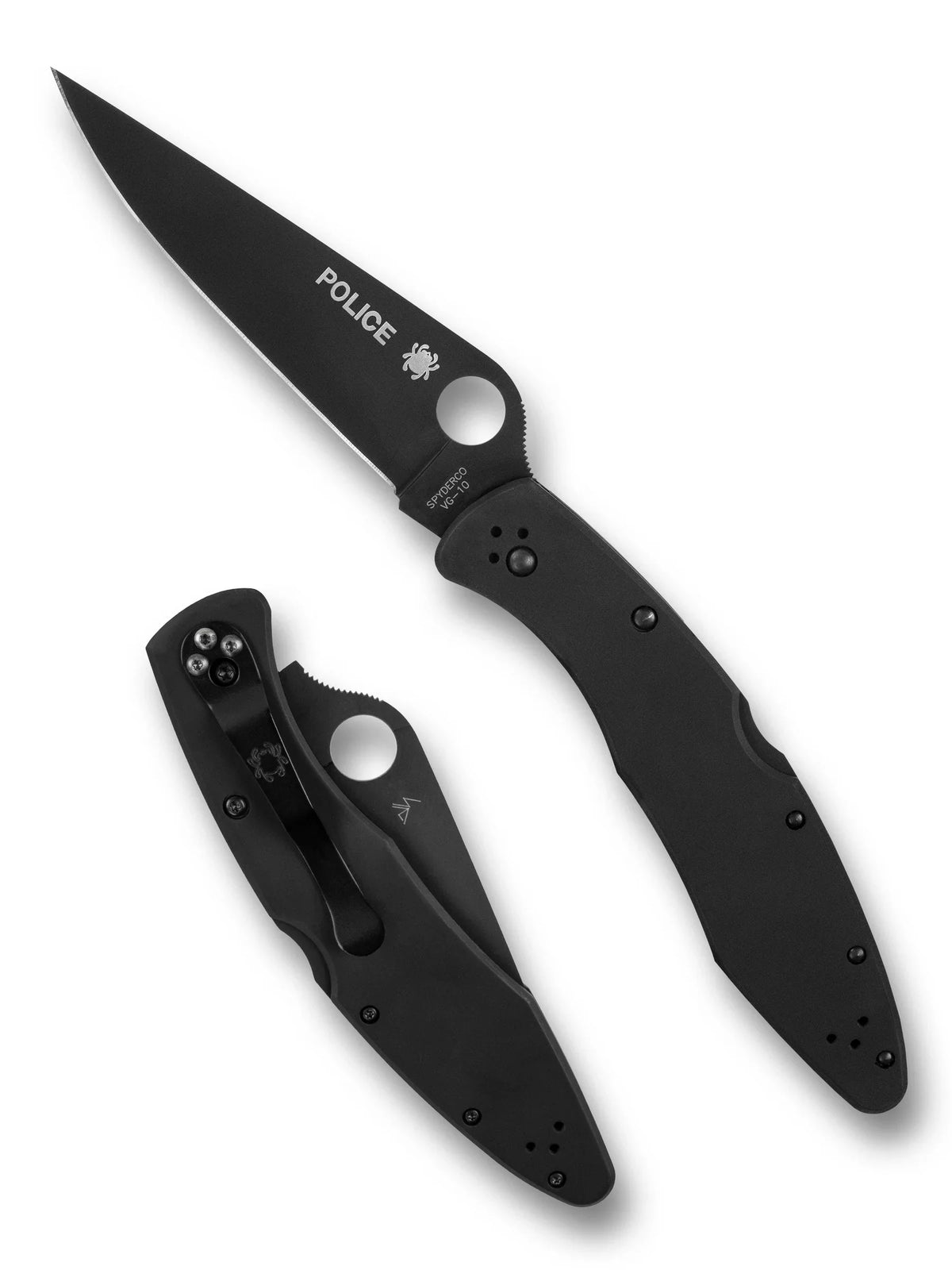 Spyderco Police - Black Stainless Steel Handle - Black VG-10 Blade - C07BKP Folding Knives - Tophatter Daily Deals