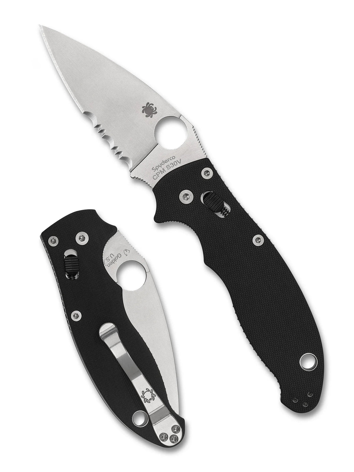 Spyderco Manix 2 - Black G-10 Handle - Partially Serrated S30v Blade - C101GPS2 Folding Knives - Tophatter Daily Deals