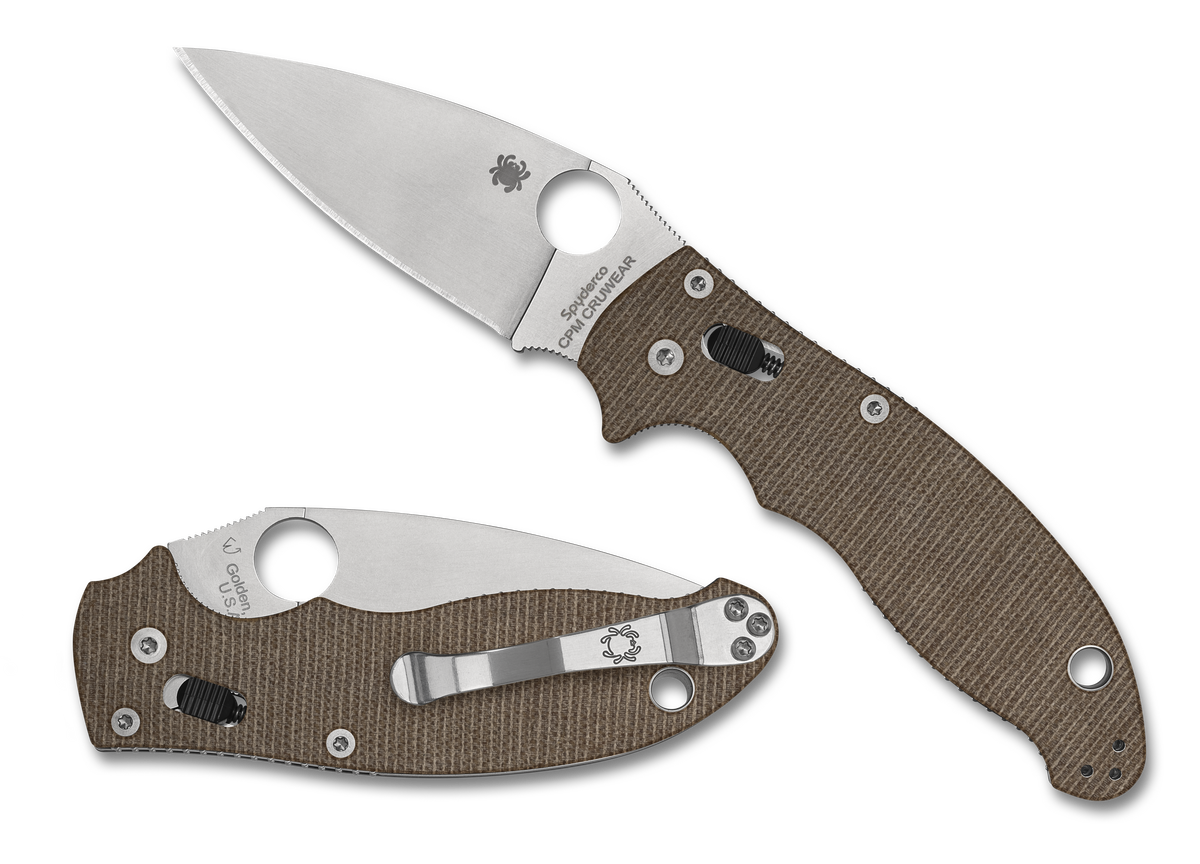 Spyderco Manix 2 - Brown Canvas Micarta - CPM-CRUWEAR - C101MPCW2 Collectors - Tophatter Daily Deals