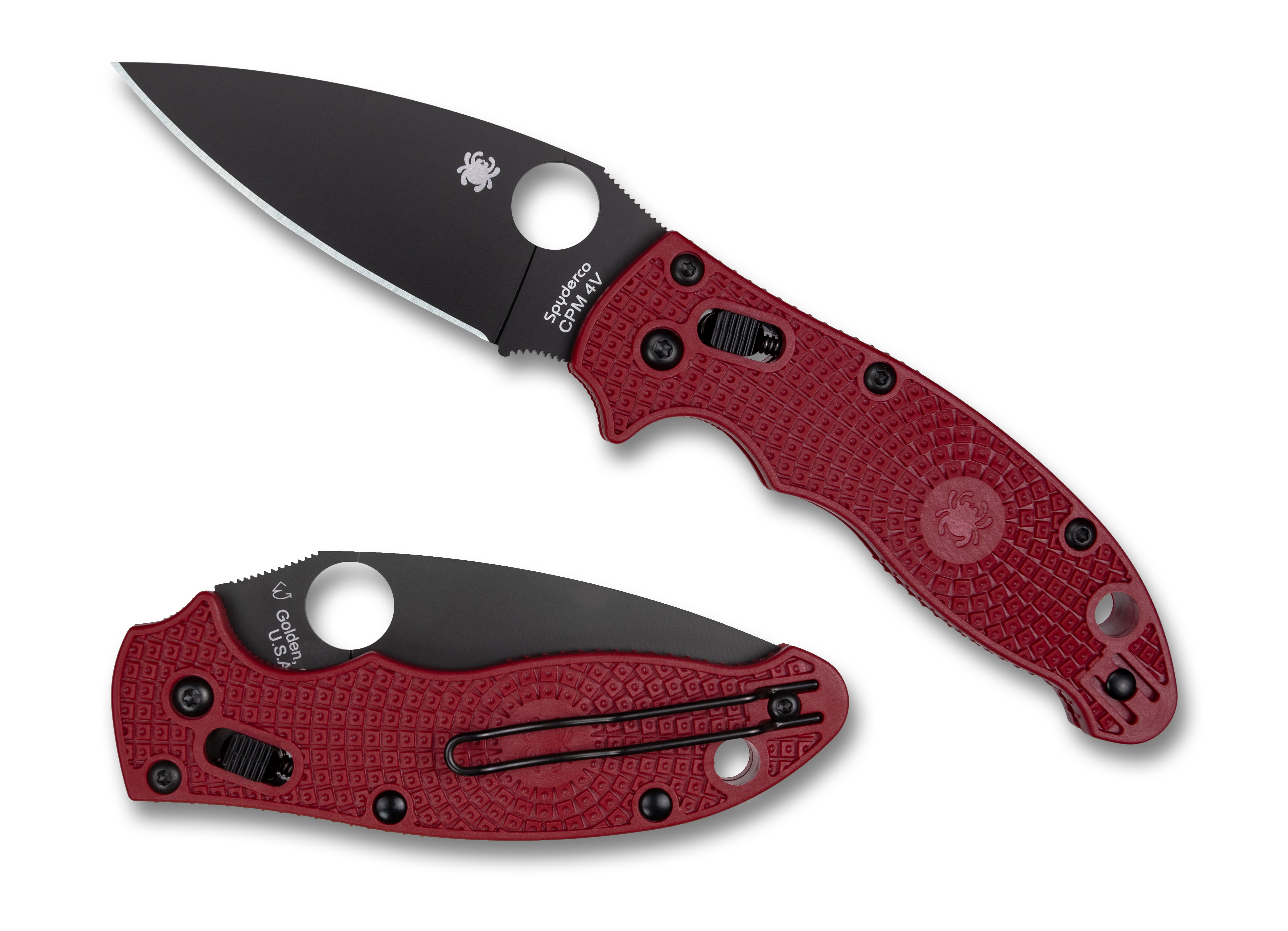 Spyderco Manix 2 Lightweight - Red FRN - Black CPM-4V Blade - St. Nick's Knives Exclusive - C101PRDBK2 Knives - Tophatter Daily Deals