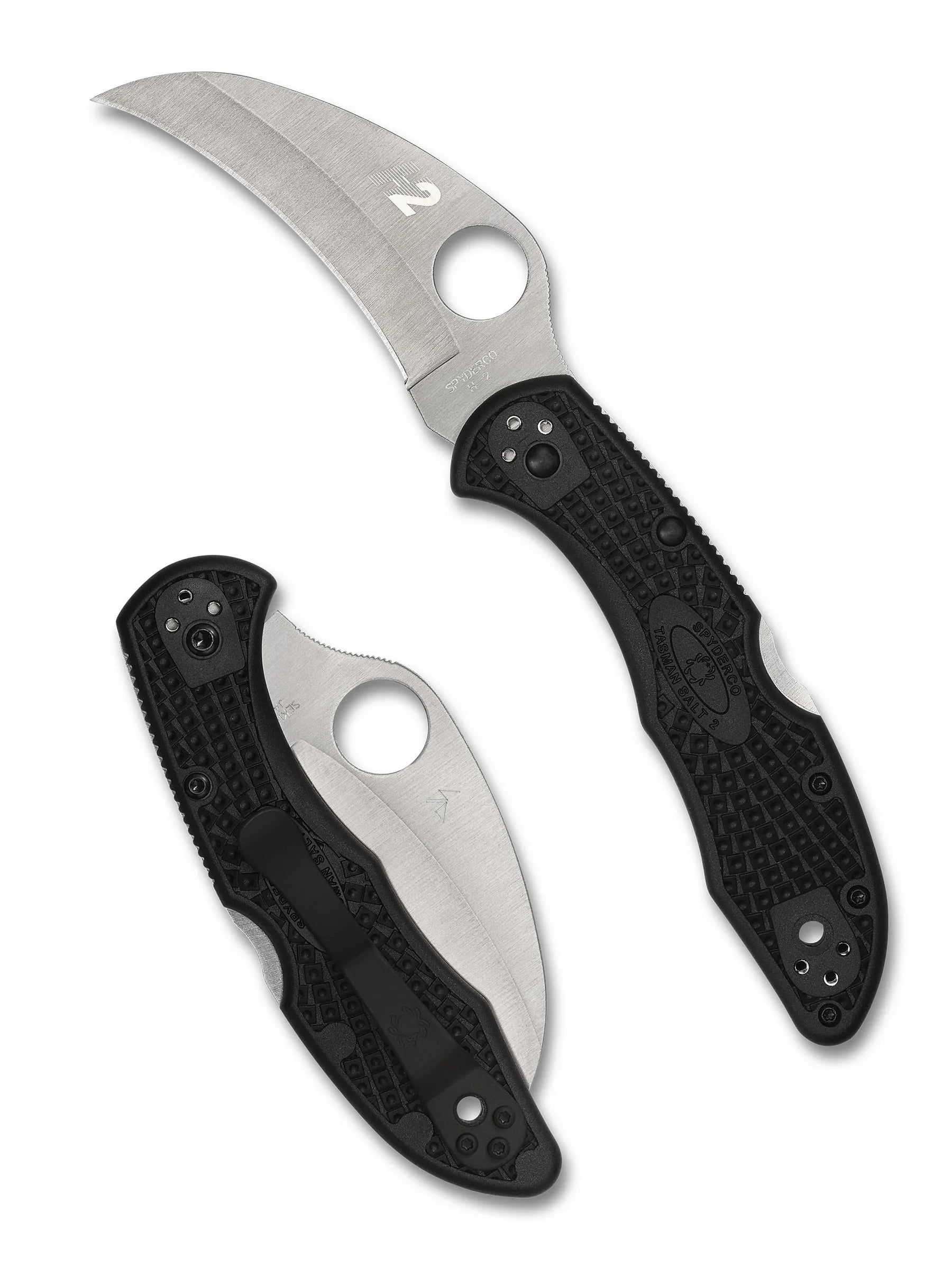 Spyderco Tasman Salt 2 - Black FRN Handles - H-2 Satin Hawkbill Blade - C106PBK2 Folding Knives - Tophatter Daily Deals