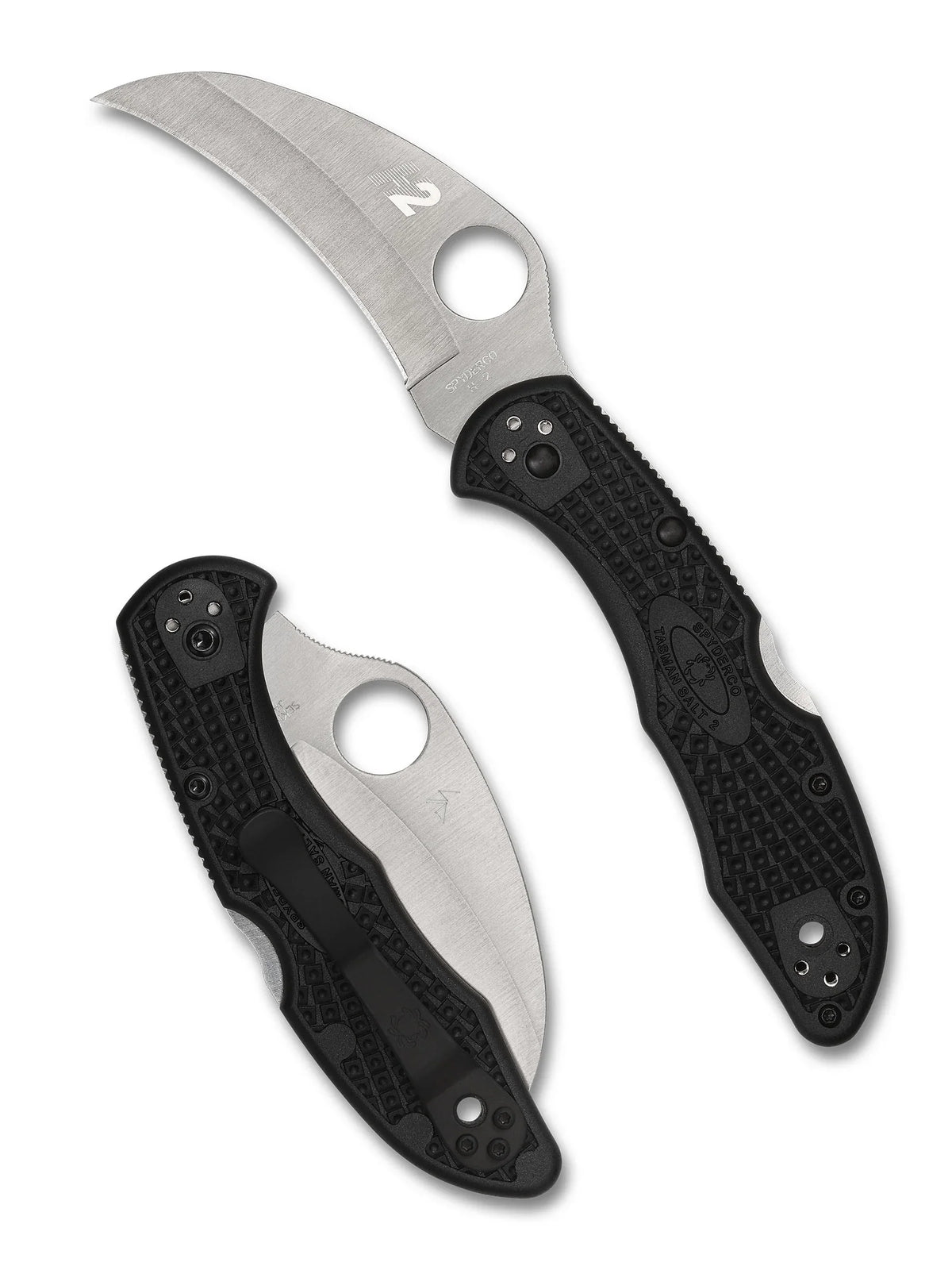 Spyderco Tasman Salt 2 - Black FRN Handles - H-2 Satin Hawkbill Blade - C106PBK2 Folding Knives - Tophatter Daily Deals