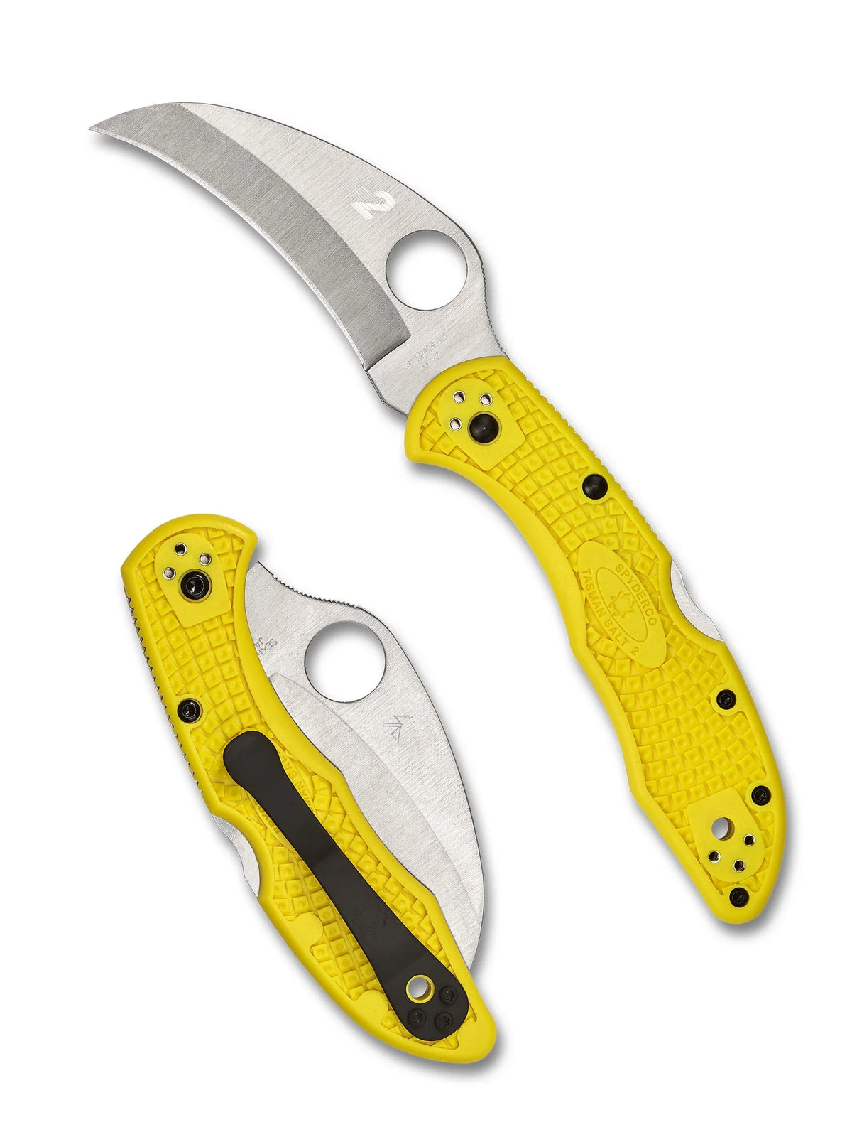 Spyderco Tasman Salt 2 Lightweight - Yellow FRN Handles - H-2 Satin Hawkbill Blade - C106PYL2 Folding Knives - Tophatter Daily Deals
