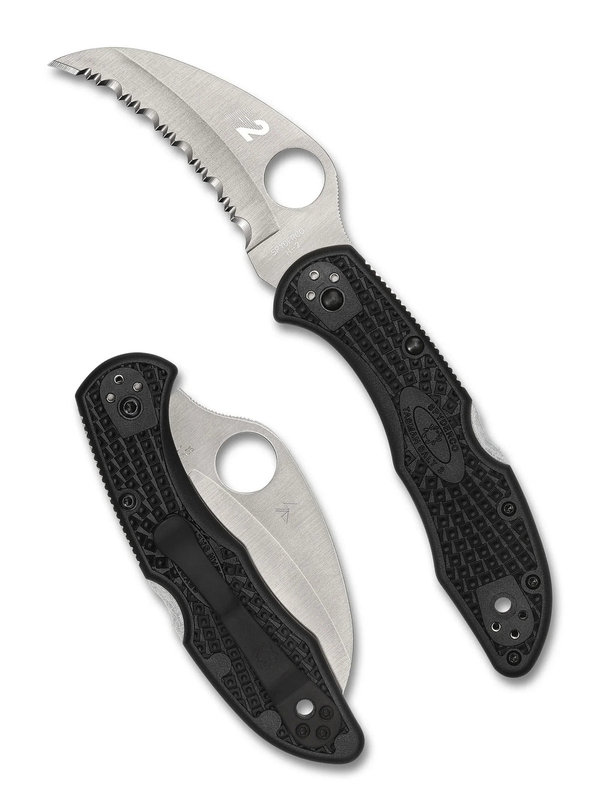 Spyderco Tasman Salt 2 - Black FRN Handles - Fully Serrated H2 Blade - C106SBK2 Folding Knives - Tophatter Daily Deals