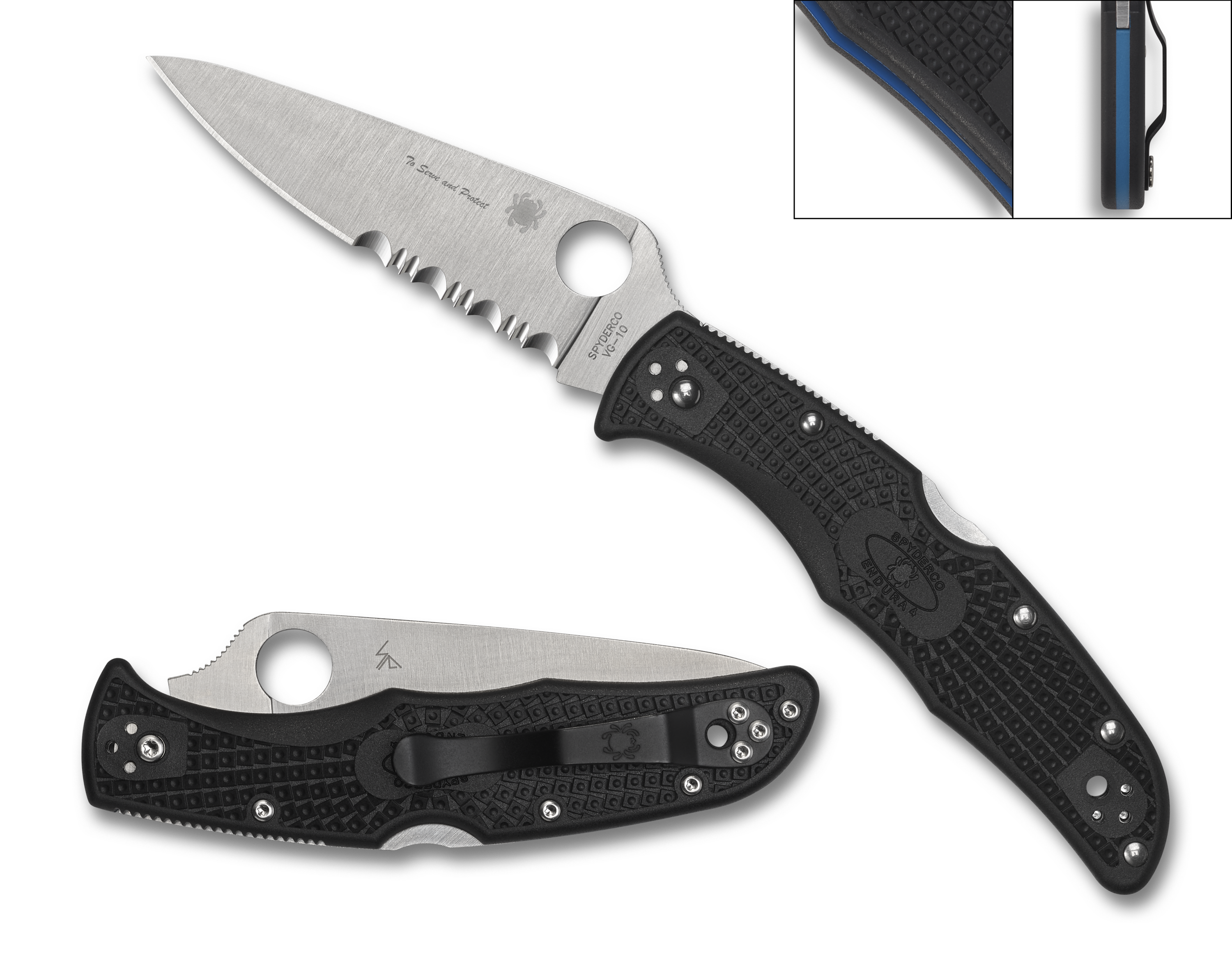 Spyderco Endura 4 - Black FRN - Thin Blue Line - C10FPSBKBL - CLOSEOUT Knives - Tophatter Daily Deals