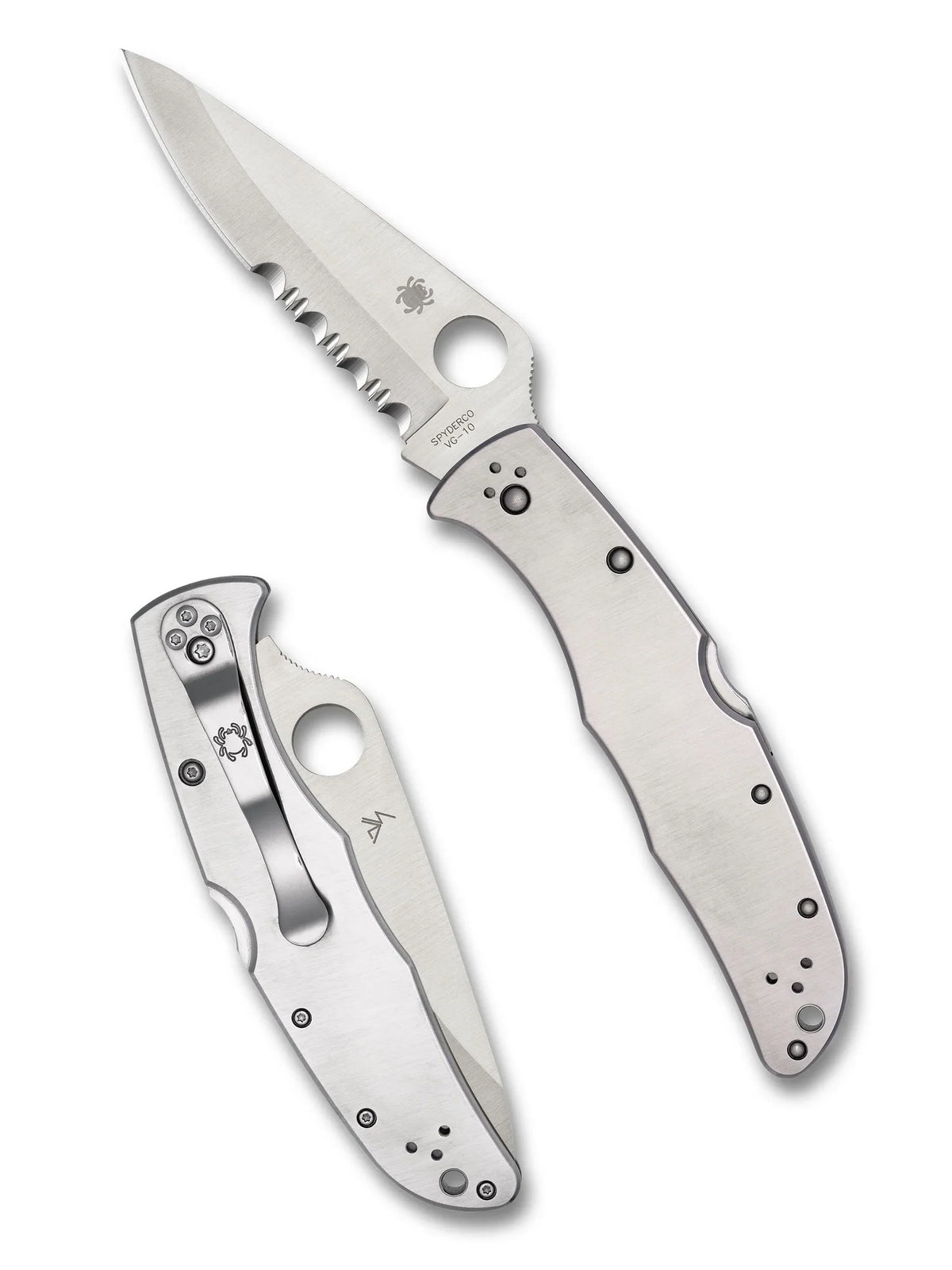 Spyderco Endura 4 - Stainless Steel Handles - Partially Serrated Blade - C10PS Folding Knives - Tophatter Daily Deals
