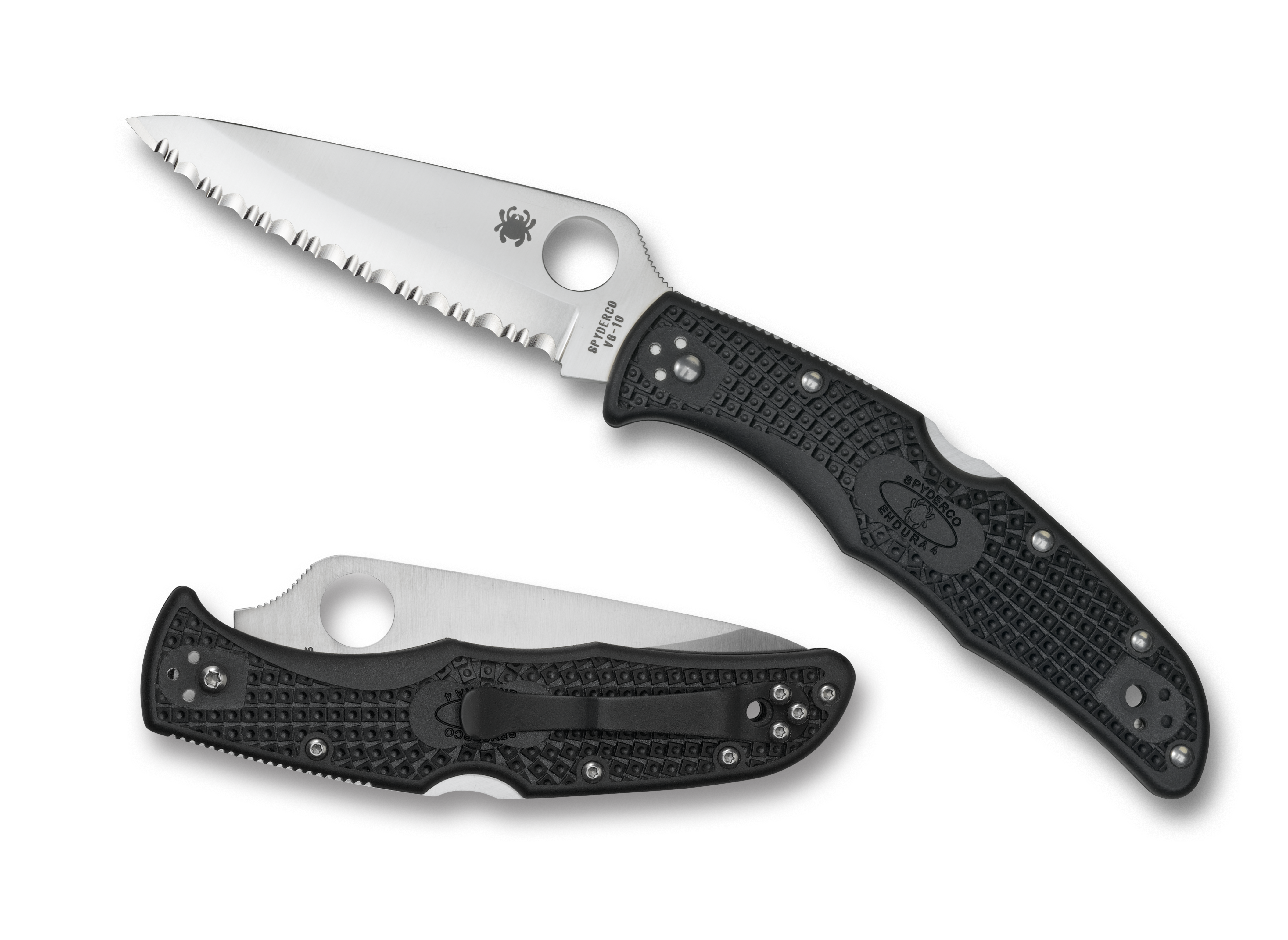 Spyderco Endura 4 - Black FRN - Fully Serrated VG-10 Blade - C10SBK Knives - Tophatter Daily Deals