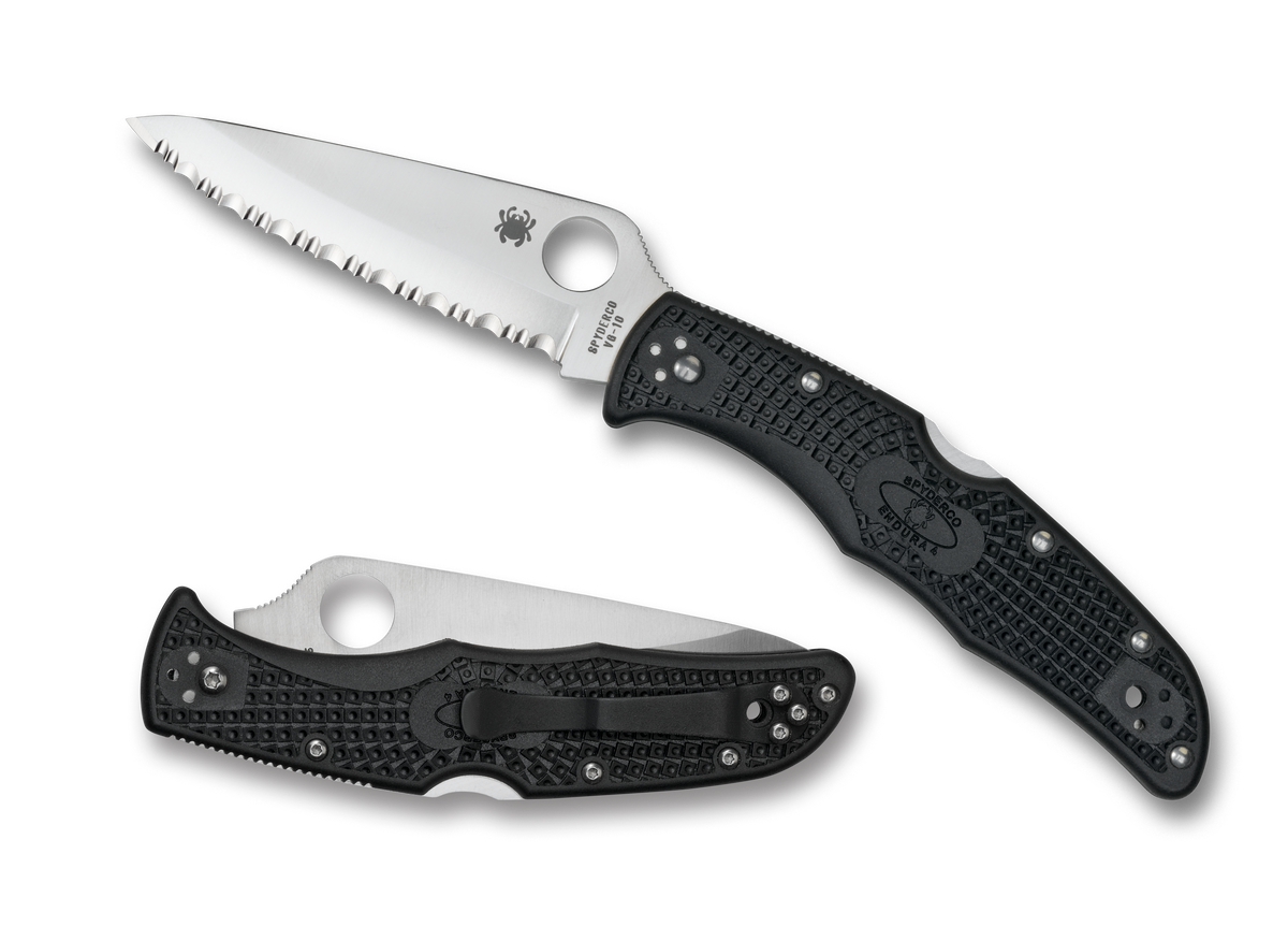 Spyderco Endura 4 - Black FRN - Fully Serrated VG-10 Blade - C10SBK Knives - Tophatter Daily Deals