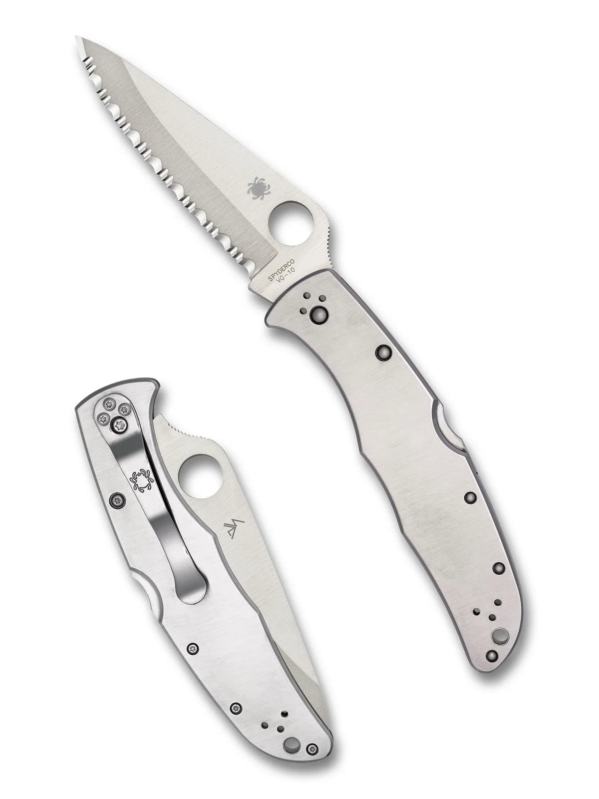 Spyderco Endura 4 - Stainless Steel Handles - Satin Serrated Blade - C10S Folding Knives - Tophatter Daily Deals