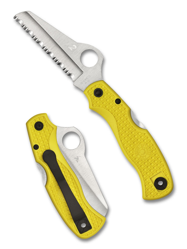 Spyderco Saver Salt - Yellow FRN Handles - H-2 Serrated Blade - Folding Knives - Tophatter Daily Deals