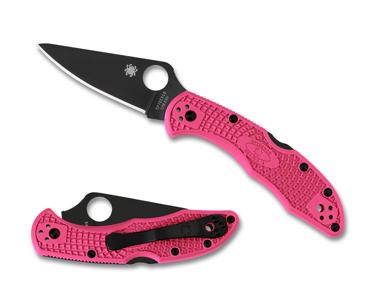 Spyderco Delica 4 - CPM-S30V - Pink FRN - DLC Blade - C11FPPNS30VBK Knives - Tophatter Daily Deals
