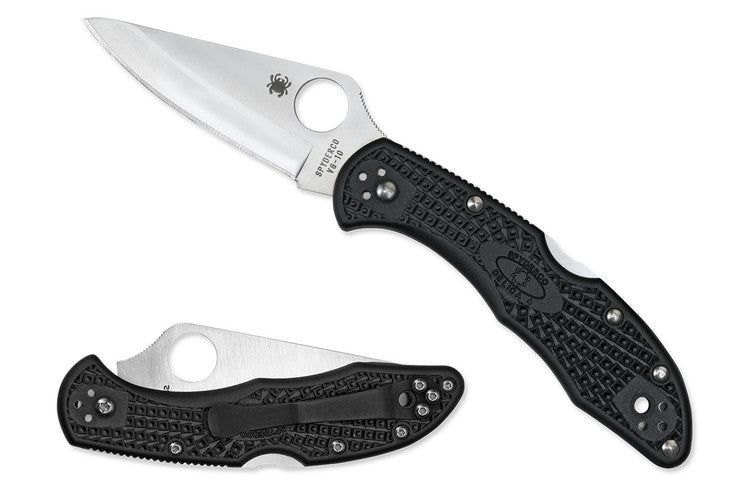 Spyderco Delica 4 - Black FRN Handles - VG10 Satin Plain Blade - C11PBK Folding Knives - Tophatter Daily Deals
