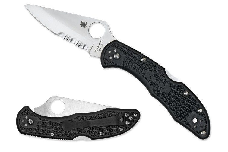 Spyderco Delica 4 - Black FRN Handles - VG10 Satin Combo Blade - C11PSBK Folding Knives - Tophatter Daily Deals