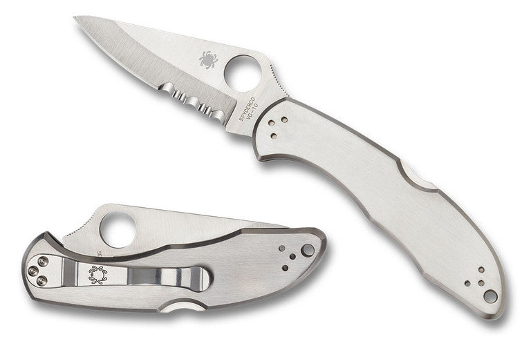 Delica 4 - Stainless Steel Handles - VG10 Satin Combo Blade - C11PS Folding Knives - Tophatter Daily Deals