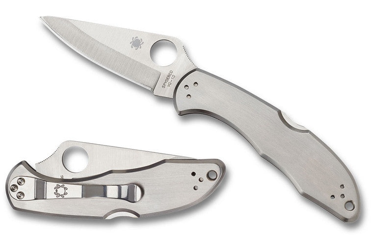 Spyderco Delica 4 - Stainless Steel Handles - VG10 Satin Plain Blade - C11P Folding Knives - Tophatter Daily Deals
