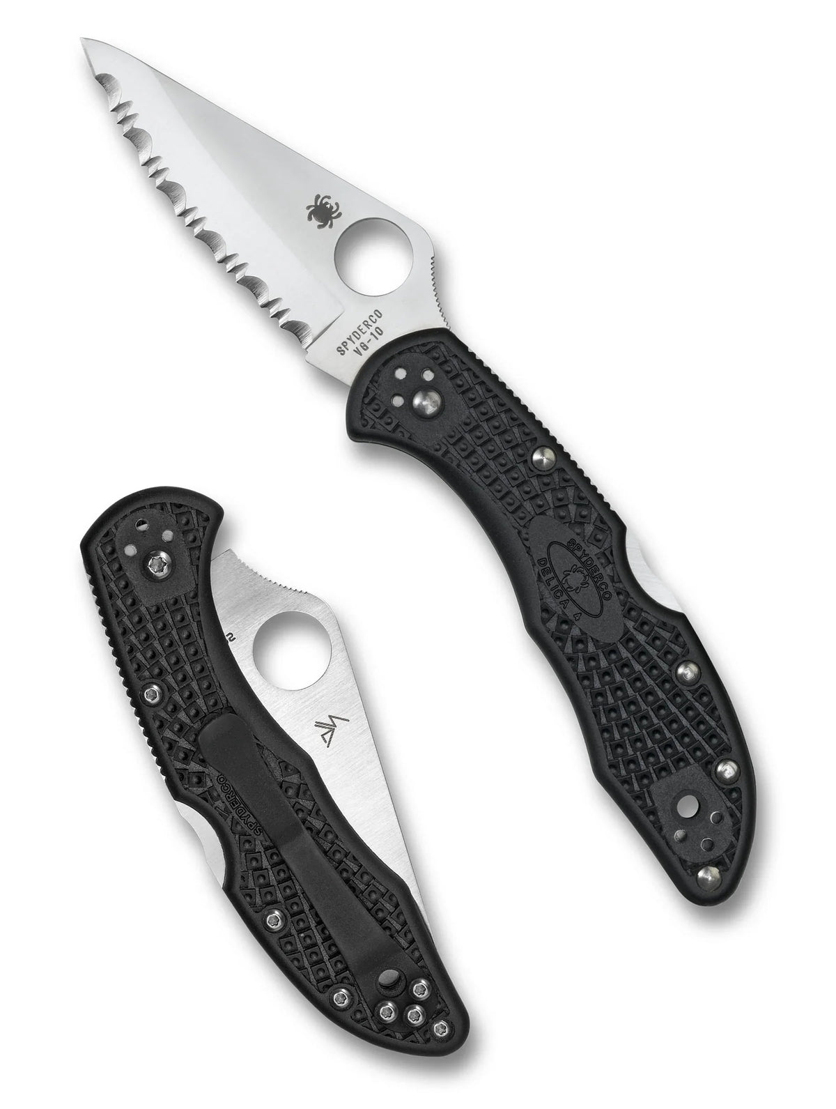 Spyderco Delica 4 - Black FRN Handles - VG10 Satin Serrated Blade - C11SBK Folding Knives - Tophatter Daily Deals
