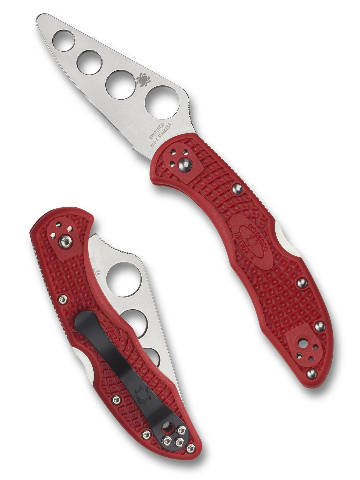Spyderco Delica 4 Trainer - Red FRN Handles - Unsharpened Blade - C11TR Folding Knives - Tophatter Daily Deals