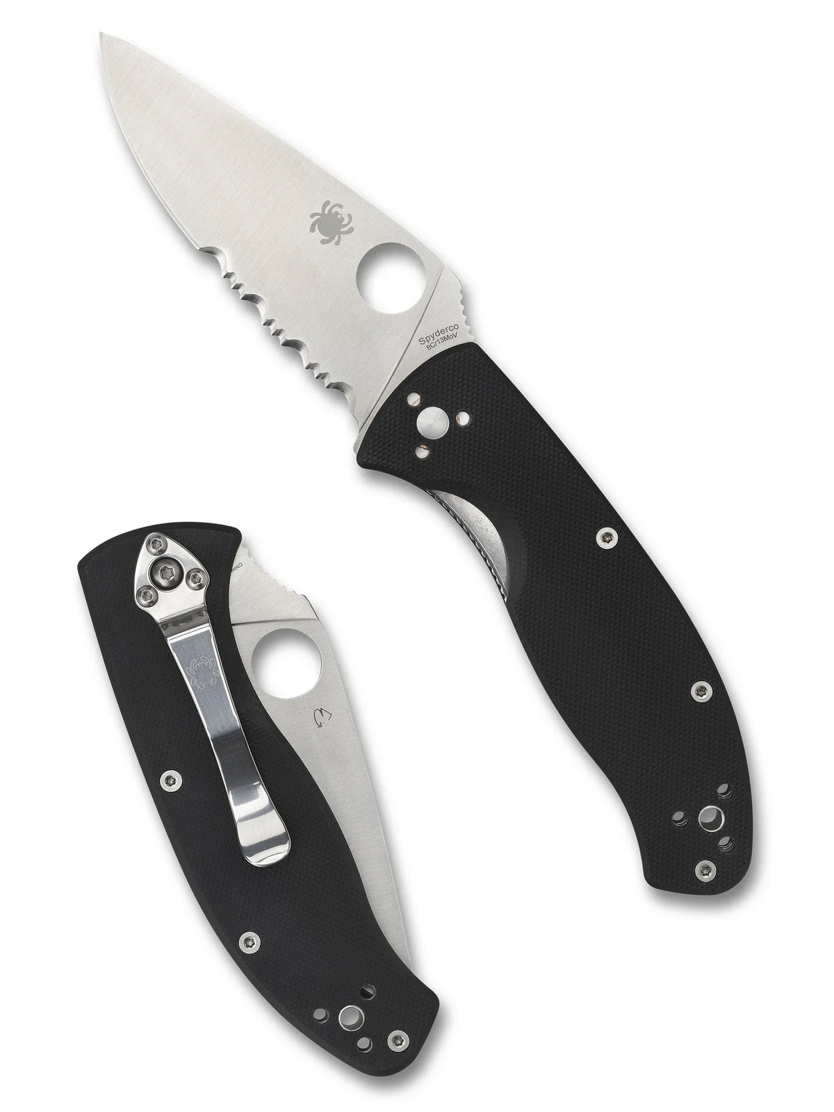 Spyderco Tenacious - Black G10 Handles - 8Cr13MoV Partially Serrated - C122GPS Folding Knives - Tophatter Daily Deals