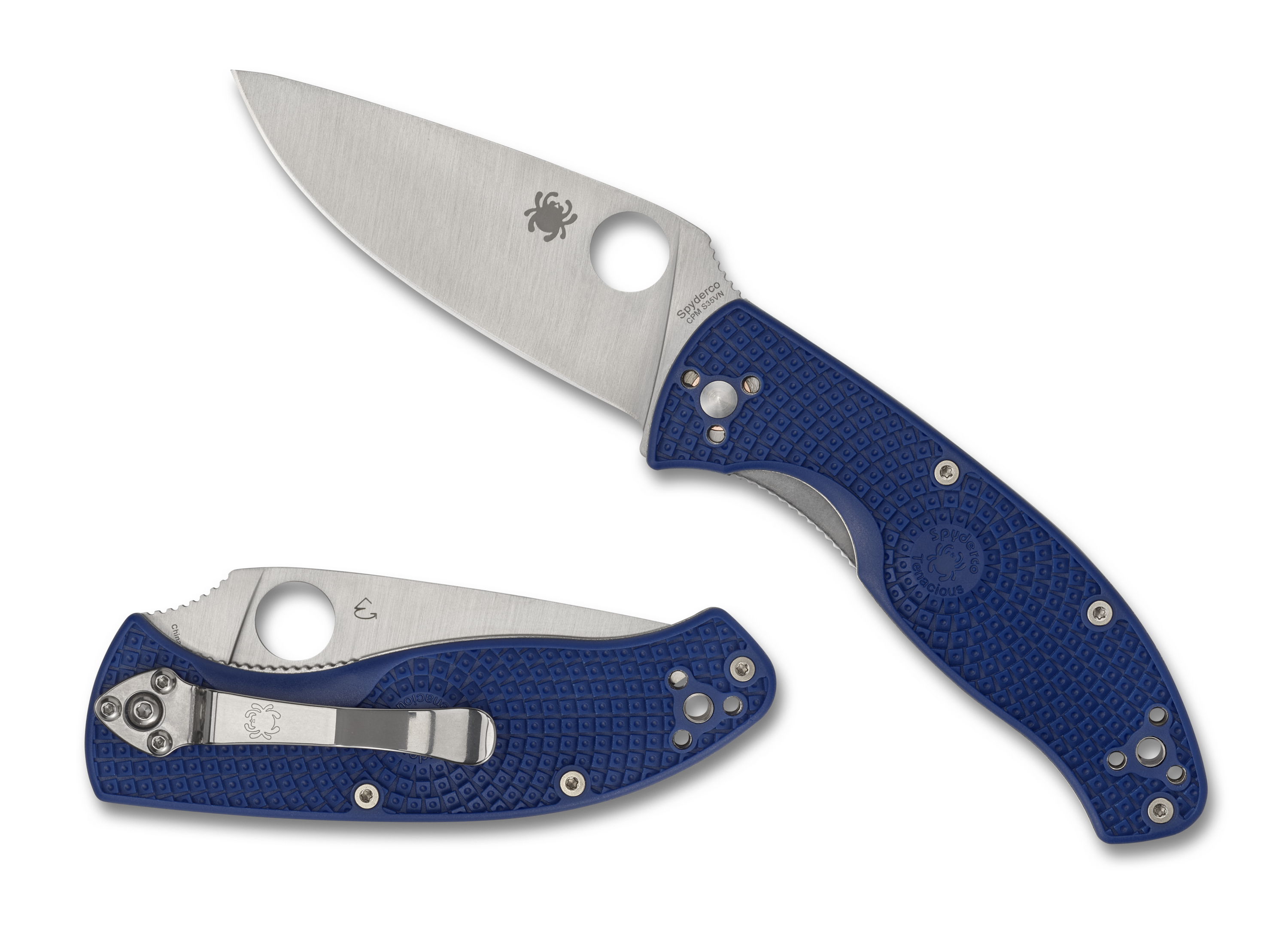 Spyderco Tenacious - Plain Edge CPM-S35VN - Blue FRN - C122PBL Knives - Tophatter Daily Deals