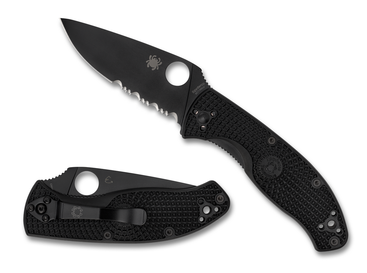 Spyderco Tenacious Lightweight - Partially Serrated Black Blade - Black FRN - C122PSBBK Knives - Tophatter Daily Deals