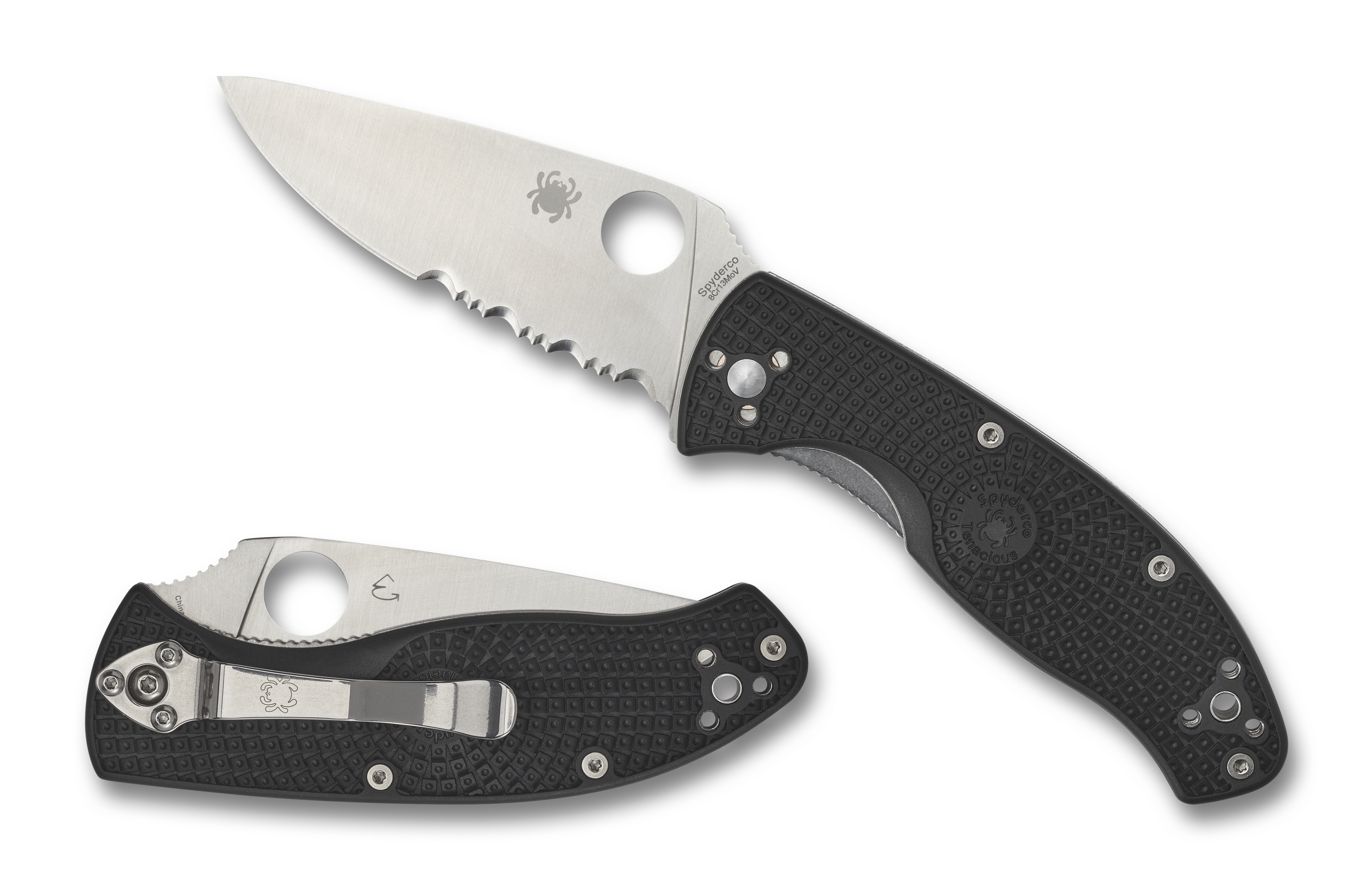 Spyderco Tenacious Lightweight - Partially Serrated Edge - Black FRN - C122PSBK Knives - Tophatter Daily Deals