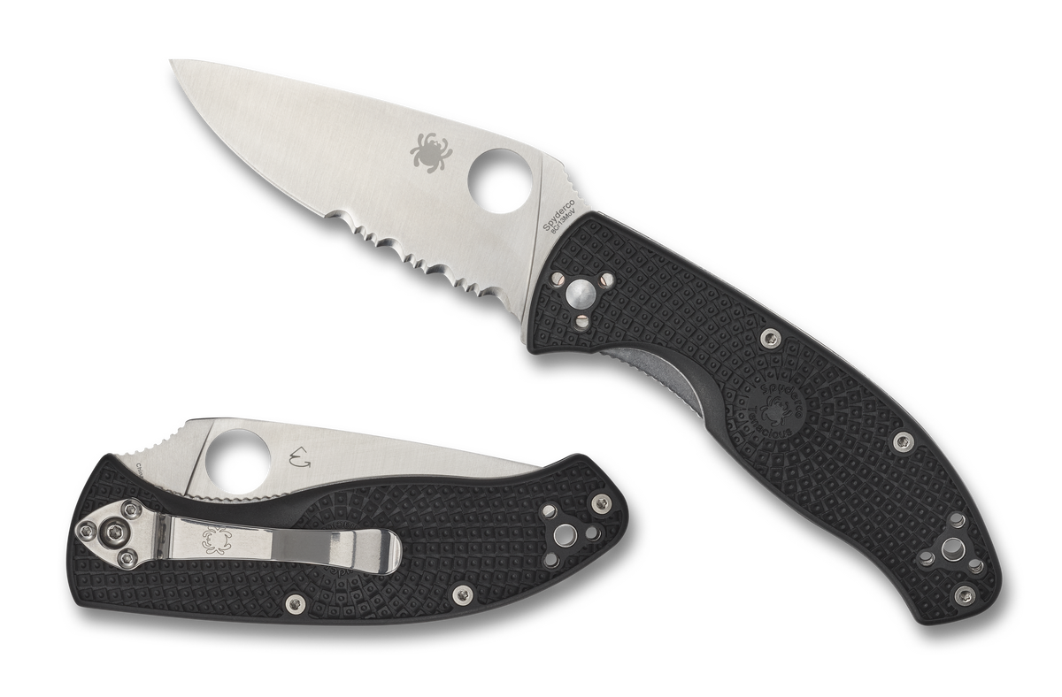 Spyderco Tenacious Lightweight - Partially Serrated Edge - Black FRN - C122PSBK Knives - Tophatter Daily Deals