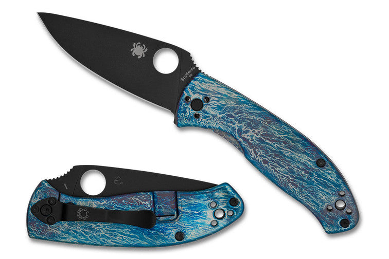 Spyderco Tenacious - Blue Disarray Titanium Handles - Black D2 Blade - C122TIBLBKD2P Folding Knives - Tophatter Daily Deals
