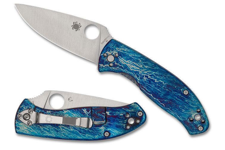 Spyderco Tenacious - Blue Disarray Titanium Handles - Satin D2 Blade - C122TIBLD2P Folding Knives - Tophatter Daily Deals