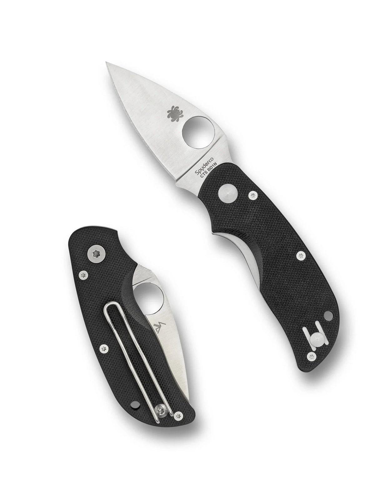 Spyderco Cat - Black G10 Handles - CTS-BD1 Satin Plain Blade - C129GP Folding Knives - Tophatter Daily Deals