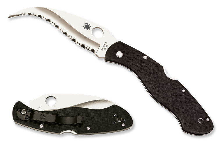Spyderco Civilian - Black G-10 Handles - VG10 Serrated Blade - C12GS Folding Knives - Tophatter Daily Deals