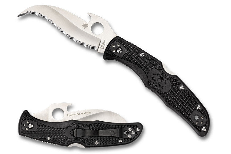 Spyderco Matriarch 2 Lightweight - Black FRN Handles - VG10 Serrated Blade with Wave - C12SBK2W Folding Knives - Tophatter Daily Deals