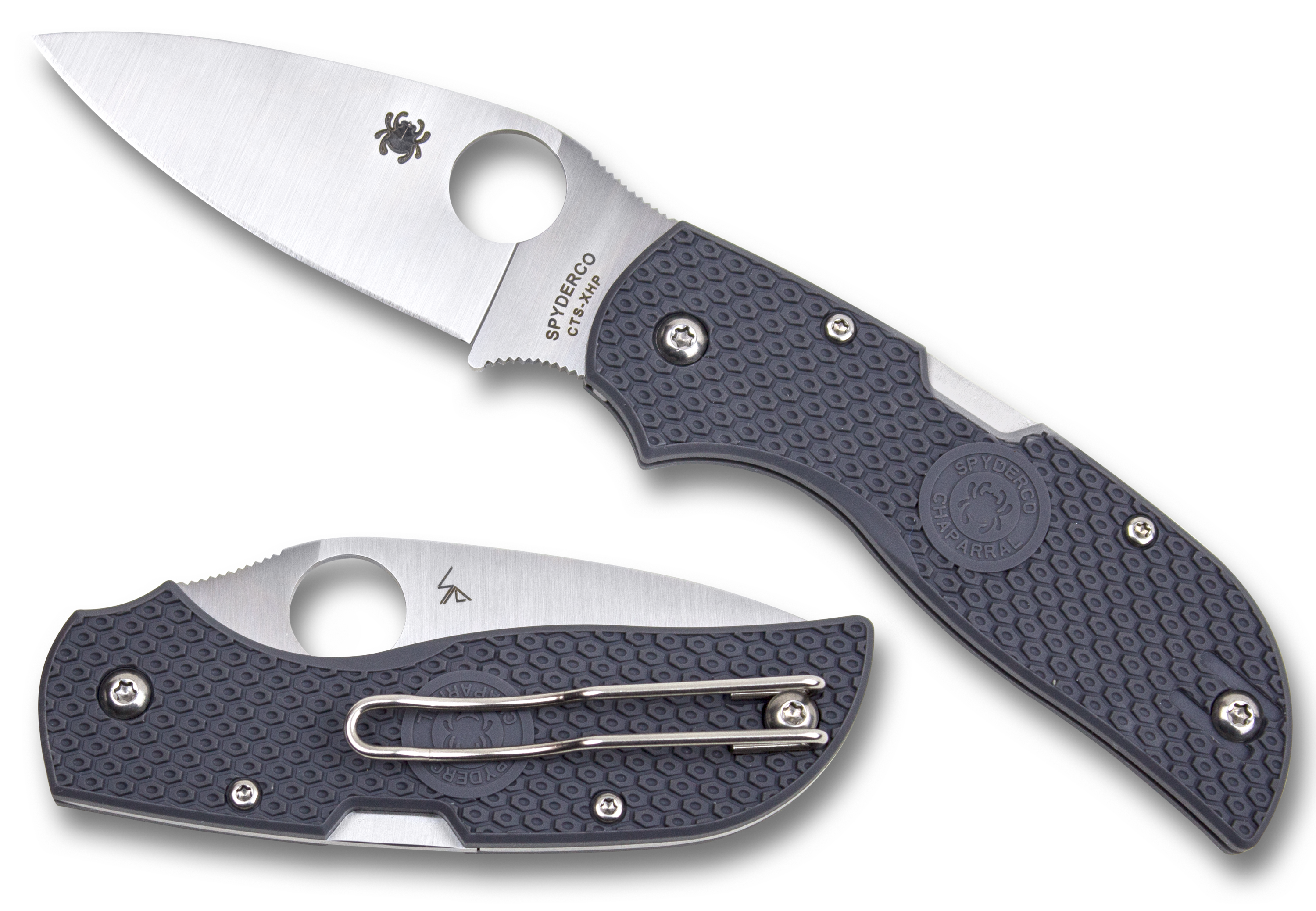 Spyderco Chaparral Lightweight - Plain Edge CTS-XHP - Gray FRN Handle - C152PGY Knives - Tophatter Daily Deals