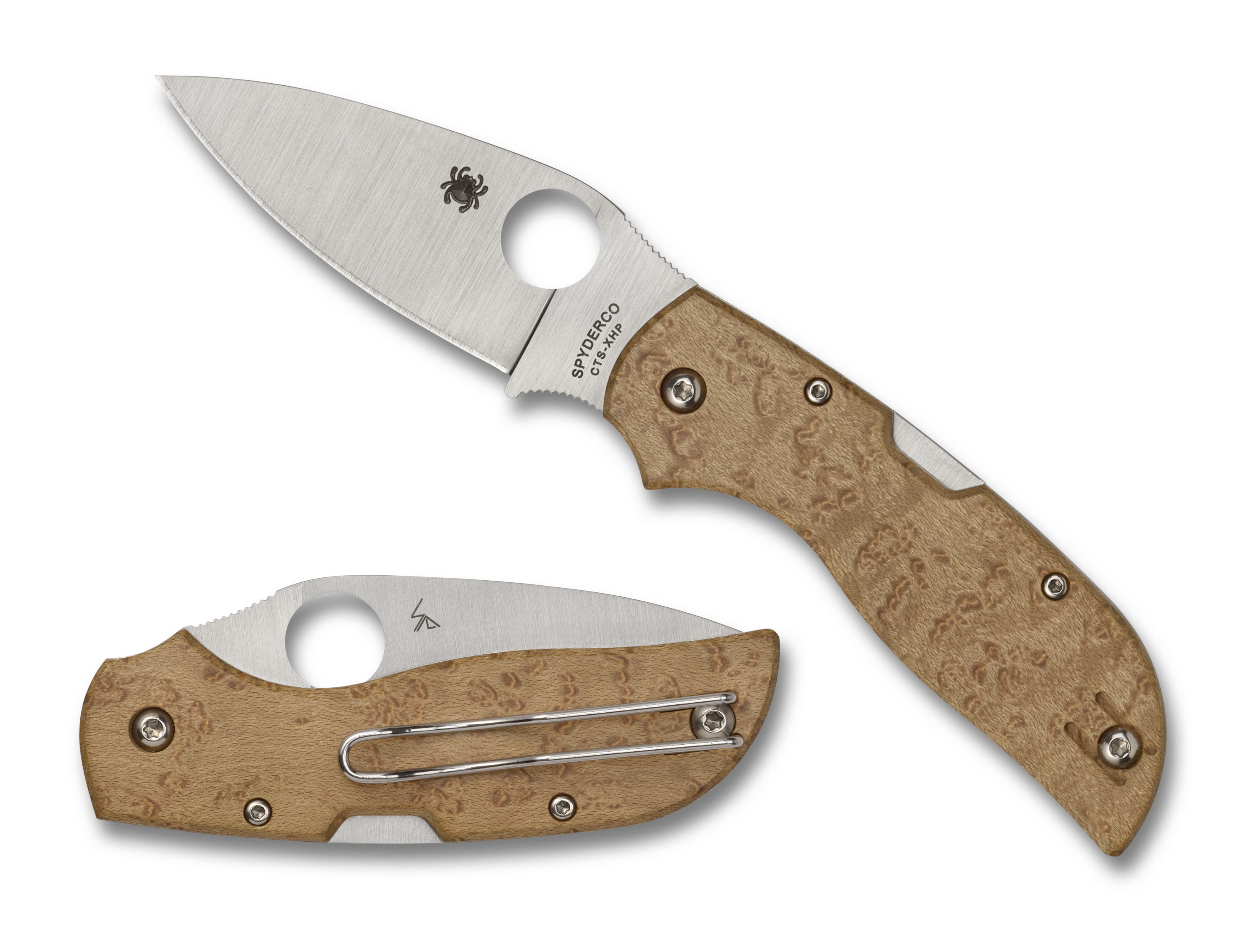 Spyderco Chaparral - Birdseye Maple Wood Handle - Plain Edge CTS-XHP - C152WDP Knives - Tophatter Daily Deals