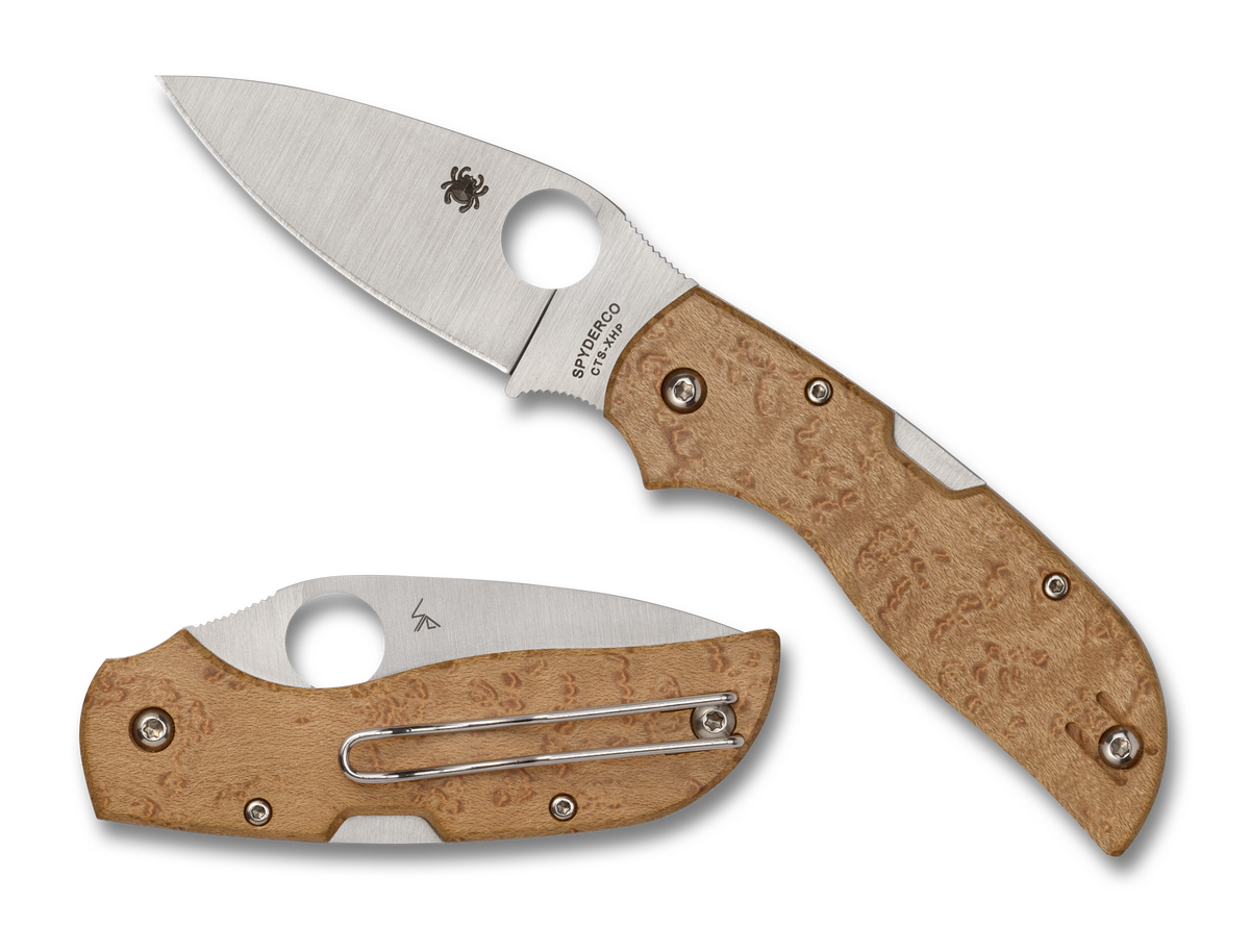Spyderco Chaparral - Birdseye Maple Wood Handle - Plain Edge CTS-XHP - C152WDP Knives - Tophatter Daily Deals